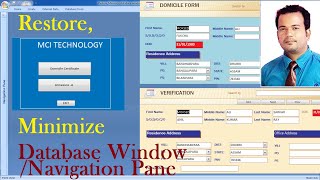 Restore, Minimize Database Window, navigation Pane Ms Access