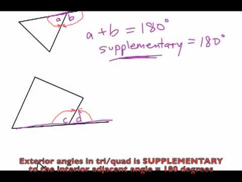 Properties of Interior Exterior Angles in Triangles and Quadrilaterals