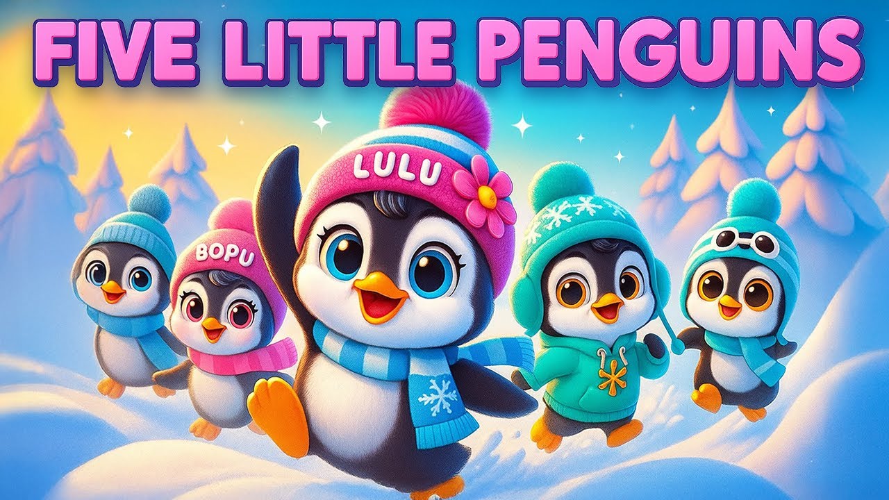 Five Little Penguins ️ | Cute Penguin Song for Kids | Waddle & Slide ...