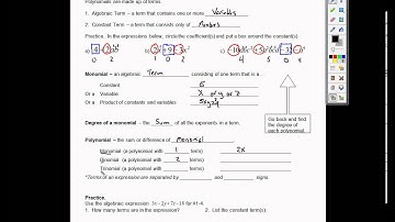 Algebra 1 - 7.1 Polynomials