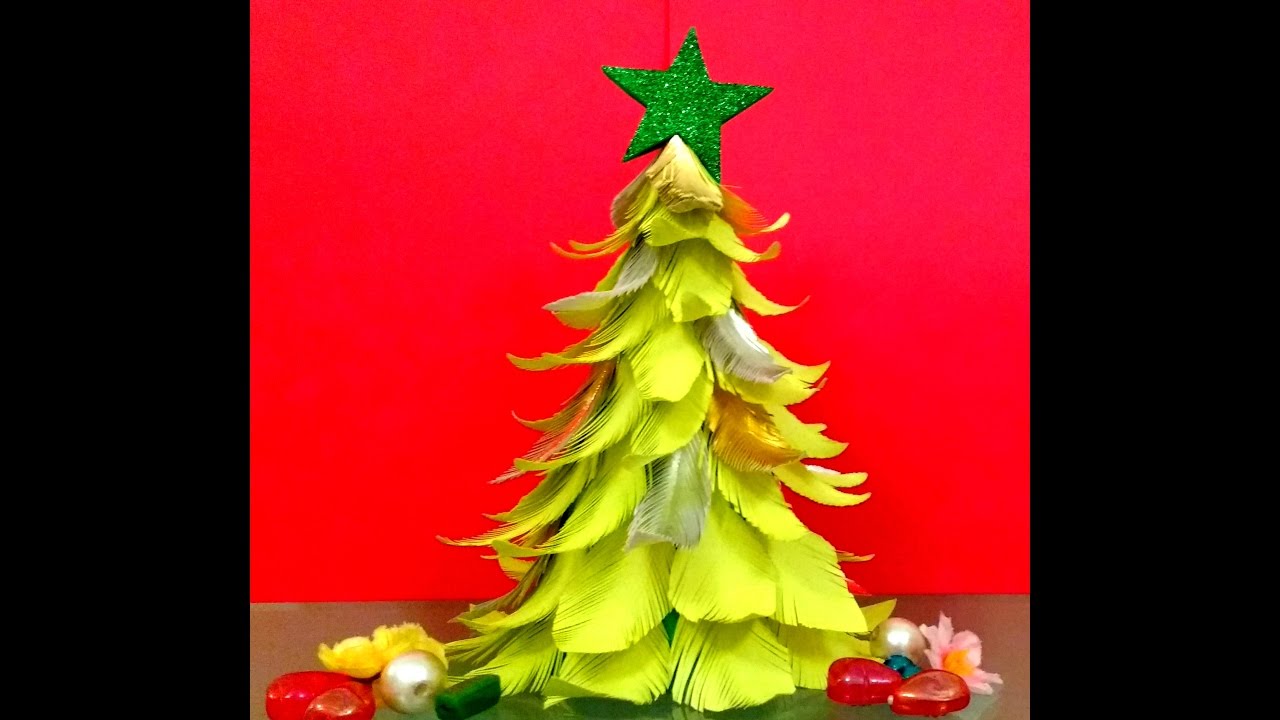 Diy How to make Easy Paper Feather Christmas Tree / Tabletop Xmas ...