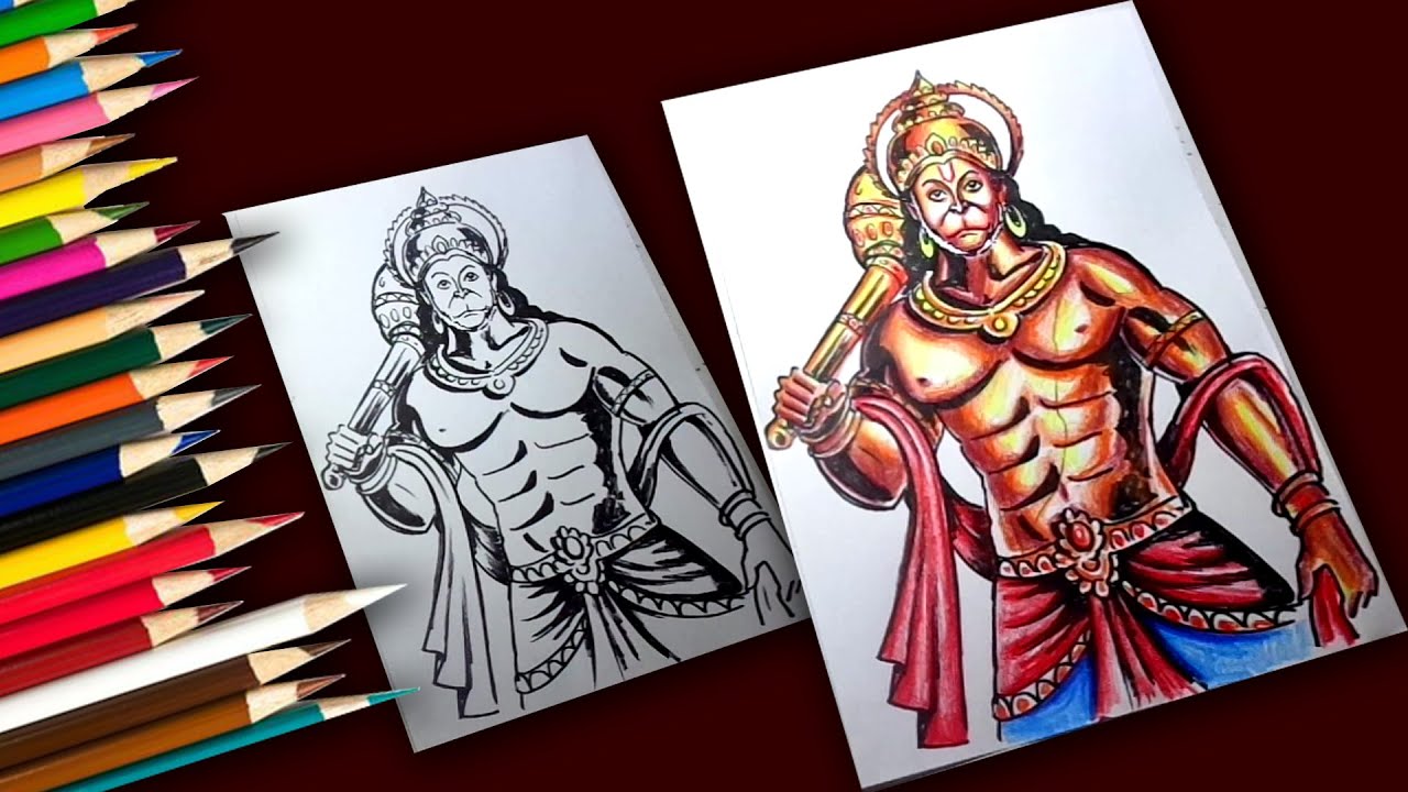 hanuman drawing full body | hanuman color painting | हनुमान ...