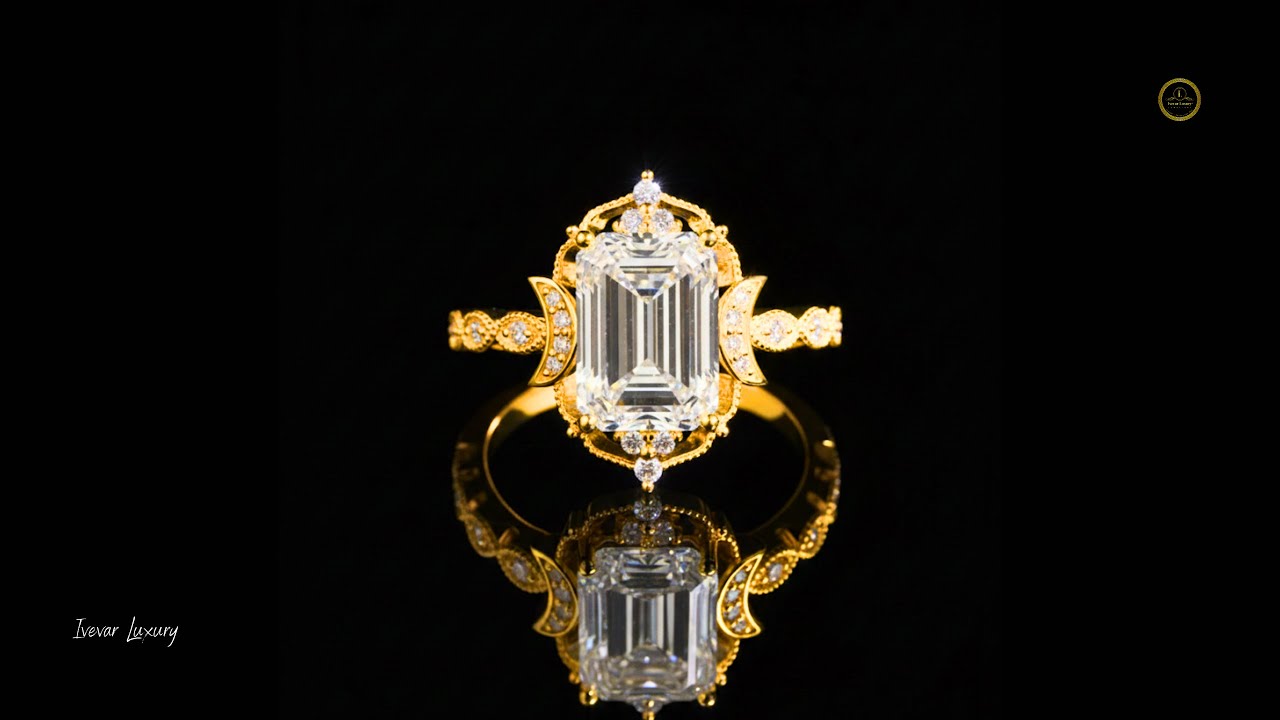 Unique Emerald Cut Engagement Ring Yellow Gold