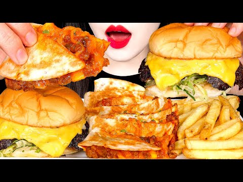 ASMR CHEESE BURGER, <strong>QUESADILLA</strong>, FRIES 치즈버거 퀘사디아 감자튀김 먹방 EATING SOUNDS MUKBANG 咀嚼音