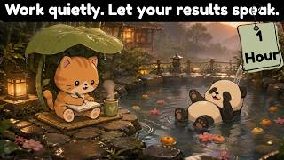 🌧️ Cozy Rainy Bamboo Hot Spring Lofi ☕ | 1 Hour Focus Session with Cat & Panda
