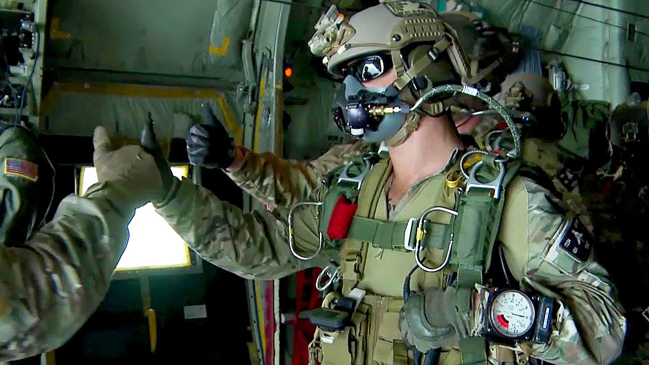 U.S. Marine Paratroopers Jump from C-130 - Female Airborne Operations