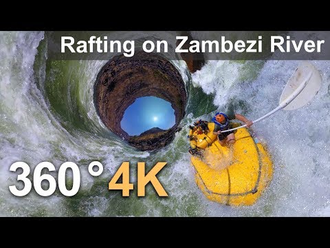 360°, Rafting on Zambezi River, Zambia-Zimbabwe. 4К aerial video