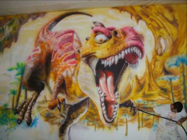 Mural pintado dinosaurio youtube