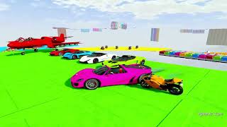 TRANSPORTING PIXAR CARS & FRUITS WITH COLORED & JOHN DEERE vs CLAAS vs TRACTORS - BeamNG.drive