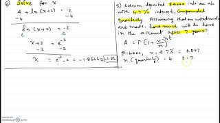 Solving an equation involving natural logarithms, final amount involving compound interest - 6 & 5