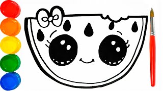 Como Dibujar Y Colorear Una Sandia Kawaii De Arco Iris - Dibujos Para Niños - Learn Colors Funkeep