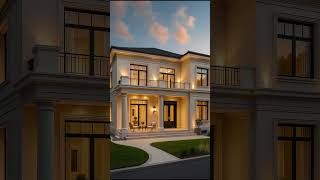 Elegant 2 Story Neoclassical Villa with Symmetrical Columns and Modern Lighting #design