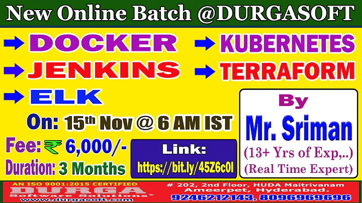 DOCKER, KUBERNETES, JENKINS, ELK & TERRAFORM Online Training @ DURGASOFT