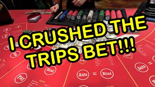 ULTIMATE TEXAS HOLD 'EM in LAS VEGAS! I CRUSHED THE TRIPS BET!!!