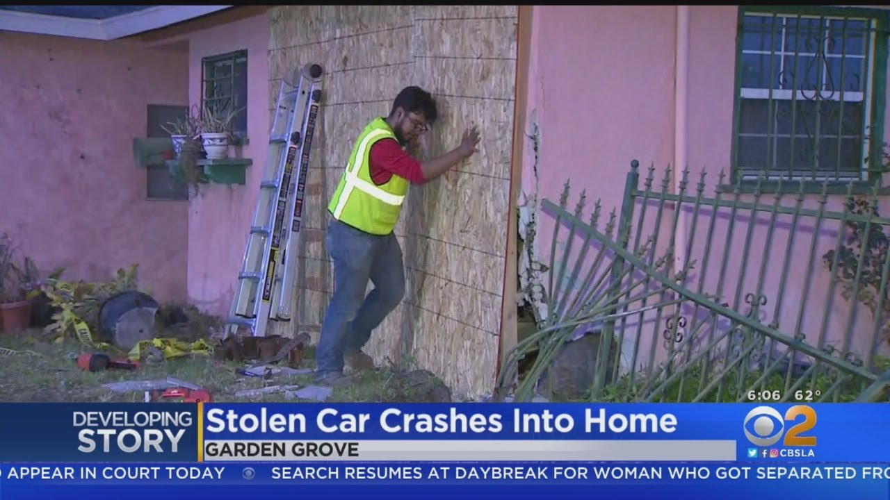 Stolen Car Crashes Into Garden Grove Home - YouTube