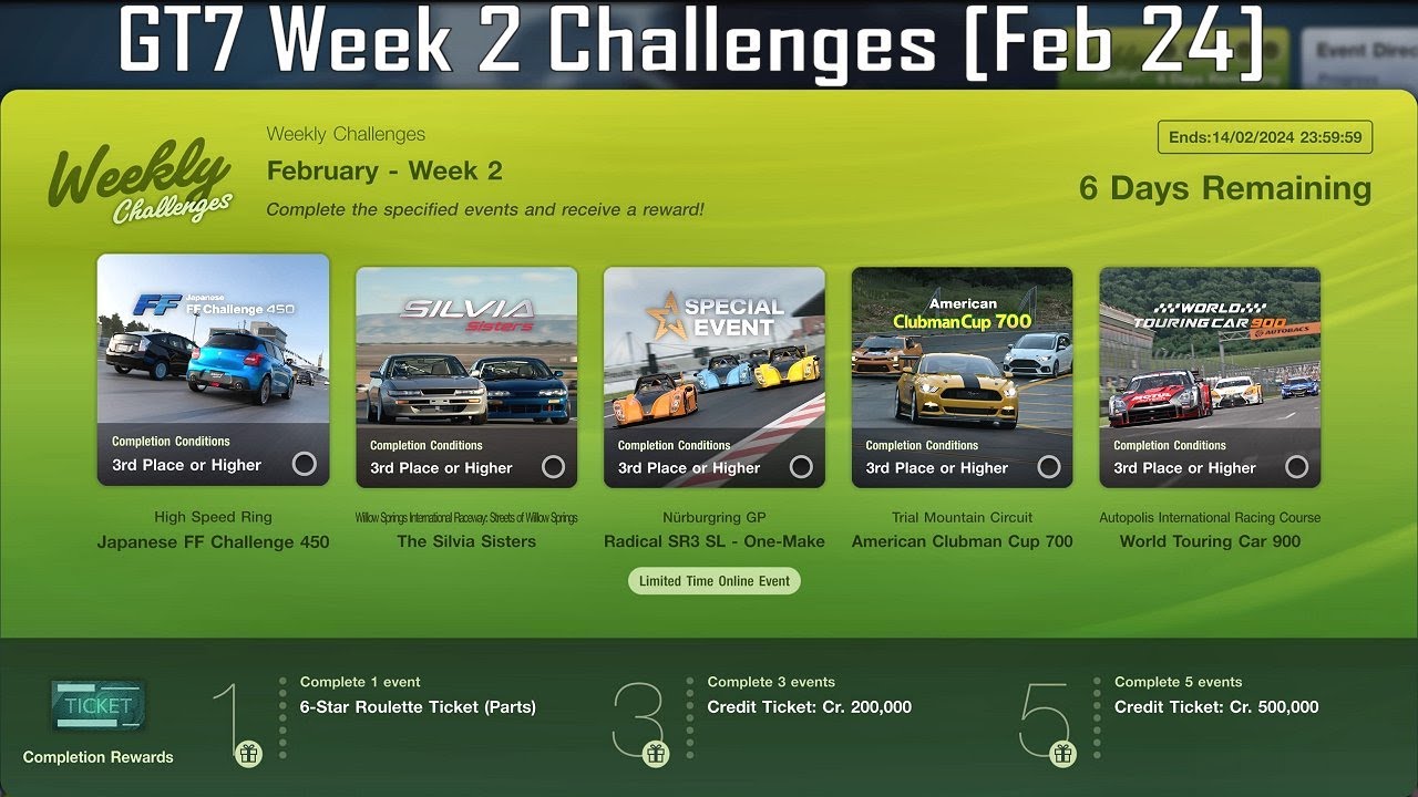 GT7: Weekly Challenges Week 2 (Feb 24) - 1.2m credits in 45 min!! Gran ...