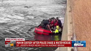 Man in custody after police chase leads to water rescue in downtown South Bend