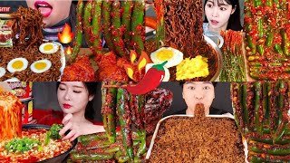 ASMR SPICY BLACK BEAN NOODLES With Chilli Kimchi🌶🥵//MUKBANG COMPILATION 