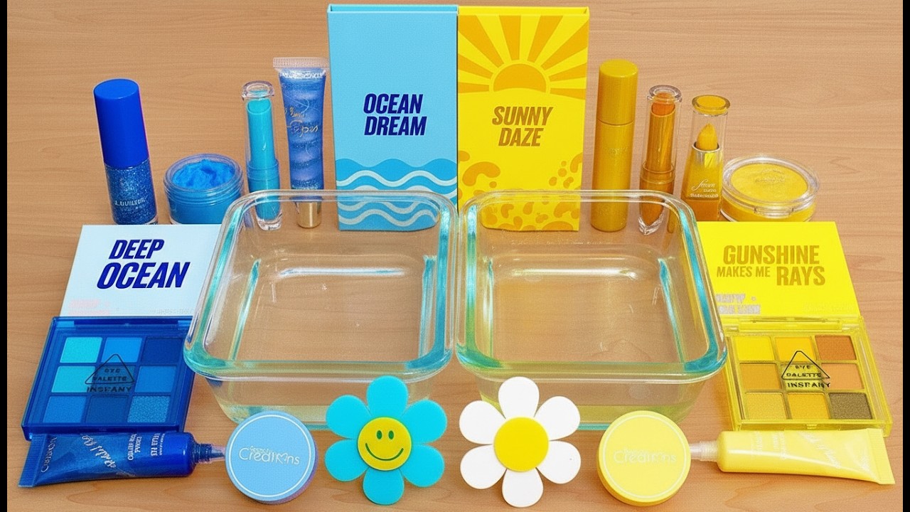 Mixing Makeup Eyeshadow Into Slime! Blue vs Yellow