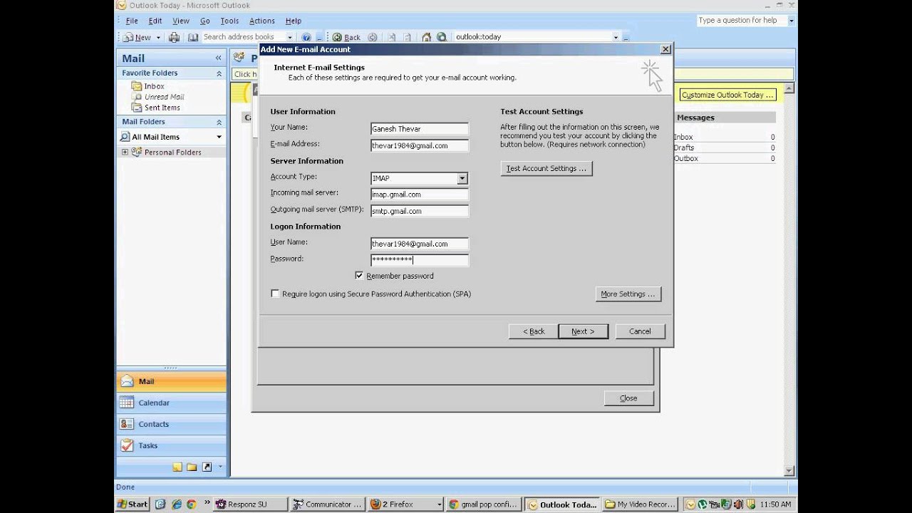 How To Set Up IMAP Gmail With Outlook 2007 YouTube