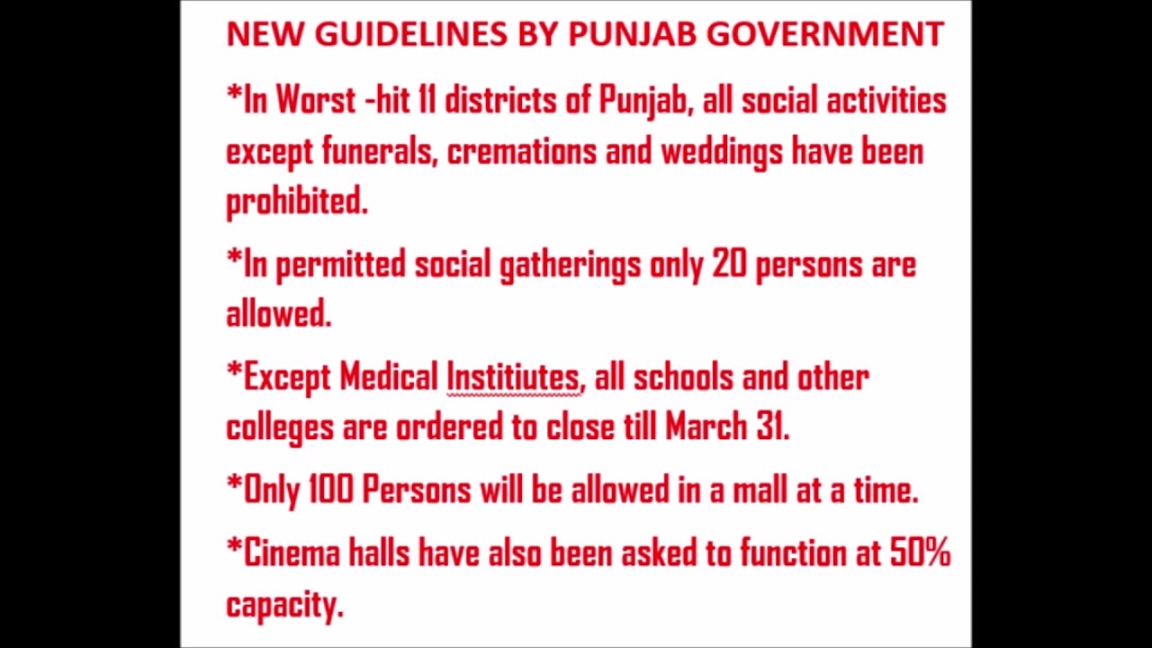 NEW GUIDELINES BY PUNJAB GOVERNMENT amid rising Covid19 cases