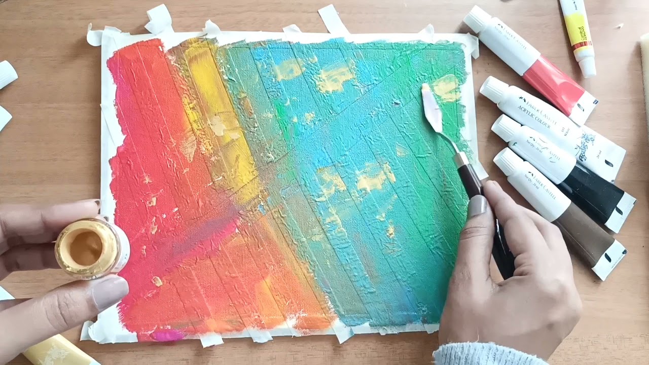 Abstract painting with masking tape Acrylic painting for beginners