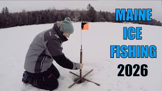 Maine Ice Fishing 2026. Tip Up Fishing for Brook Trout and Splake. First Day on the Ice.