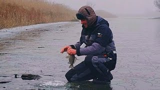 ОПАСНЫЙ ПЕРВЫЙ ЛЕД! КАРАСЬ КЛЮЕТ! Ловлю карася в Астрахани со льда! Рыбалка в Астрахани.