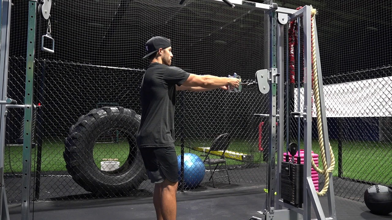 Horizontal Shrugs on Cable Tower with V Bar Attachment hockey drills for bantam