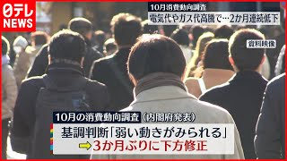 【10月の消費動向調査】2か月連続で低下…基調判断3か月ぶり下方修正「弱い動きがみられる」