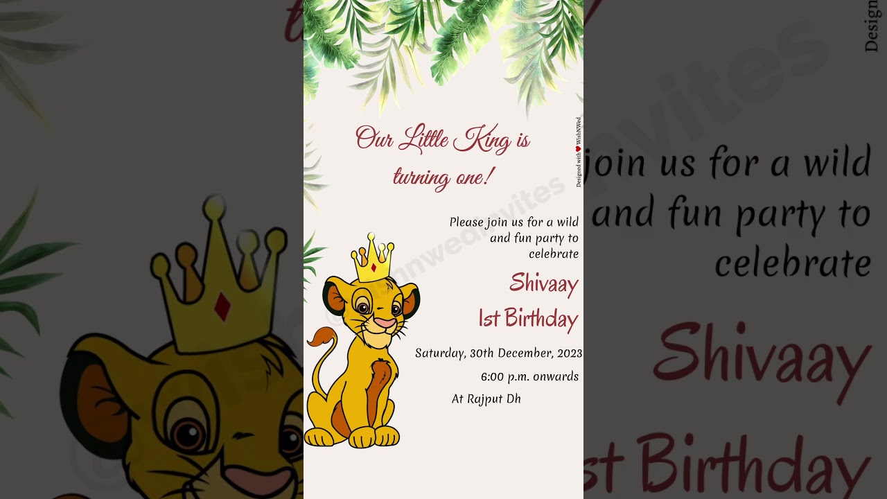 Lion King Birthday Invitation Template | Jungle Theme Birthday Invitation Video| 