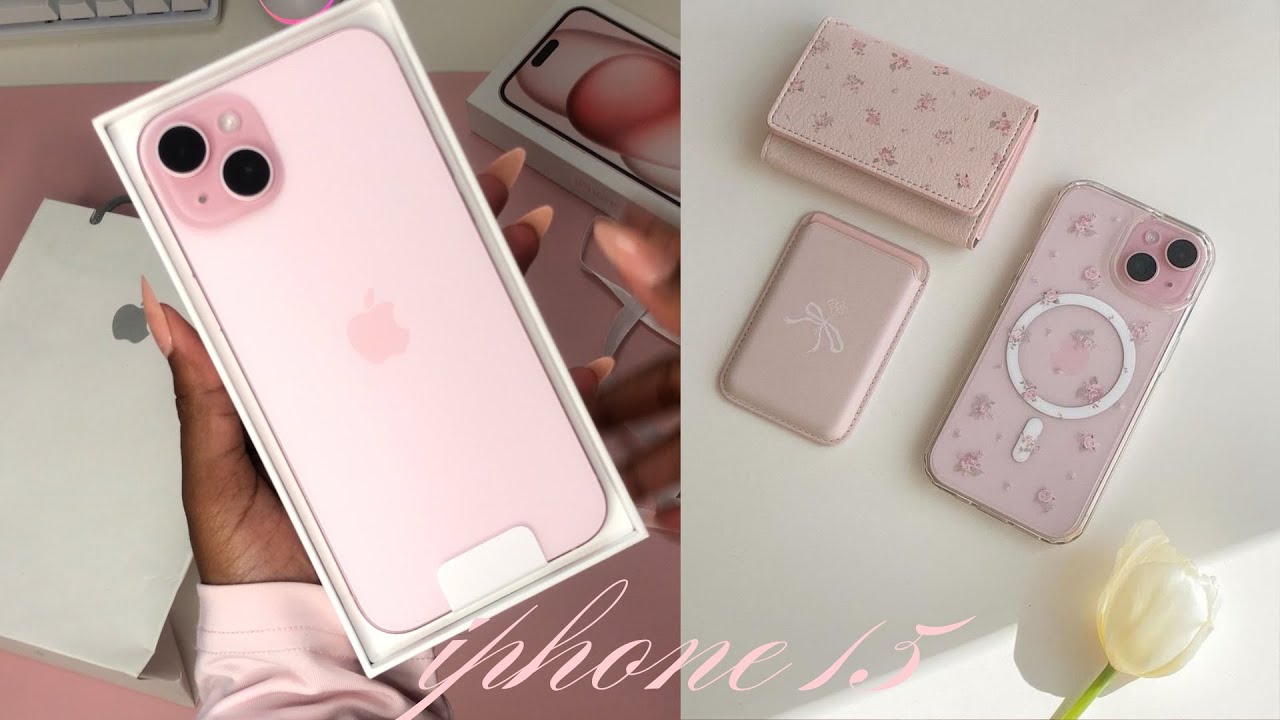 Pink iphone 15 unboxing + Accessories ˚ʚ♡ɞ˚ - YouTube