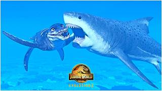 All Marine Reptiles Game Scenes in Jurassic World Evolution 2 - Megalodon, Mosasaurus, Dunkleosteus screenshot 3