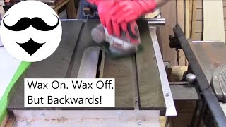 Paste wax application to cast iron saw table