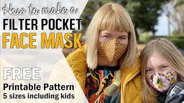 Adults & kids face mask with FILTER POCKET | Free Printable Mask Pattern for large adults & children