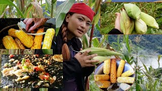 हरियाे मकै र लसुन काे अचार   Green corn  खाजा | hariyo makai sadeko  VLOG | corn, | Meera gurung