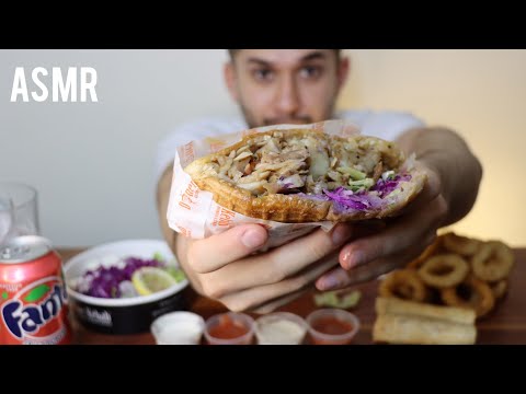 ASMR GERMAN DONER KEBAB + ONION RINGS & SPRING ROLLS | MUKBANG *REAL EATING SOUNDS*