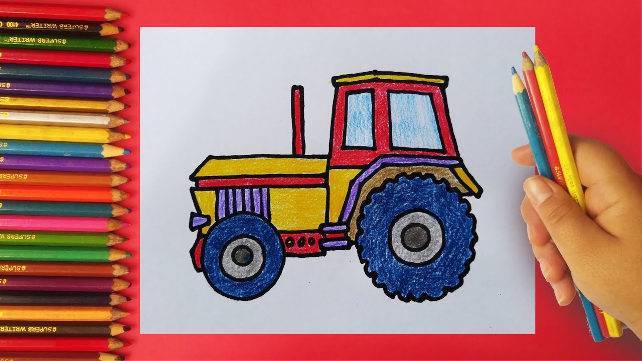 Tractor Drawing And Coloring Tutorial Step By step