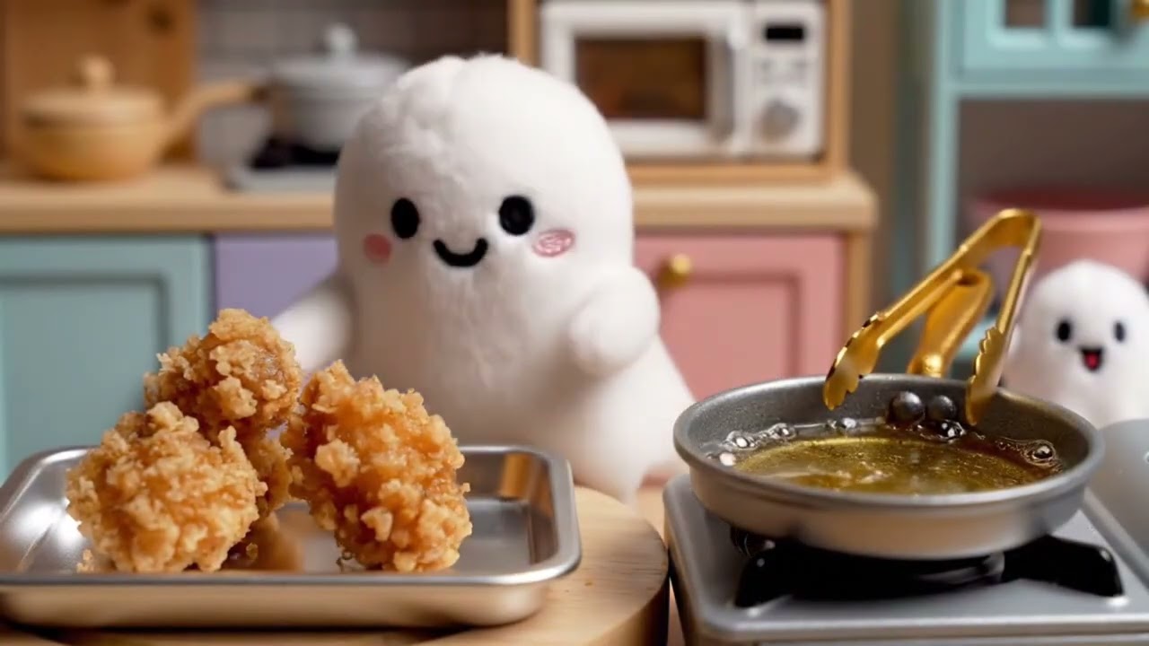【チキンを食べる】おばけちゃん、チキン山盛り完食！もぐもぐが止まらない夜｜Little ghost finished a big pile of chicken!