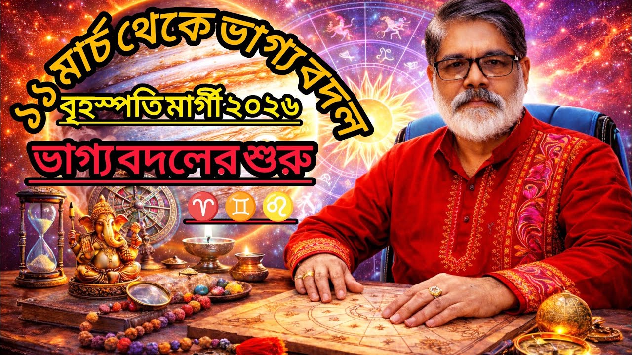 ১১ মার্চ থেকে ভাগ্য বদল! বৃহস্পতি মার্গী—পোয়াবারো ৩ রাশি #JupiterMargi2026