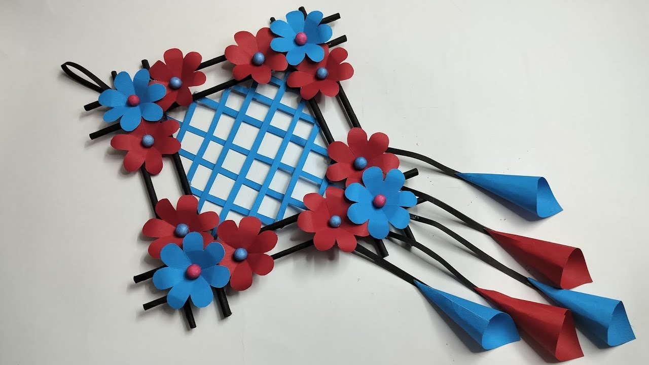 DIY Wall Hanging for Home Decor | Aesthetic Wall Hanging Ideas | Unique Red & Blue Wall Hanging 