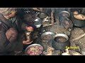The Himalayan Nepali food cooking sheep meat cooking eating in sheep farm and sheep shelter summer