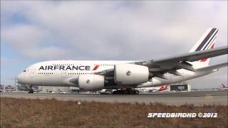 Air France Airbus A380-861 F-Hpja Landing, Taxi, And Takeoff From Lax