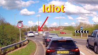 Wrong Lane Roundabout Stop Nearly Causes Pile Up