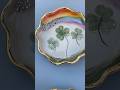 How I press a leaf in clay to create a ceramic dish, #goodluck shamrock clover #satisfying #pottery