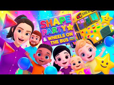 Shape Party Song 🔺🔵⭐ + Wheels on the Bus 🚌 | Fun Kids Songs & Learning @HymnHeroes