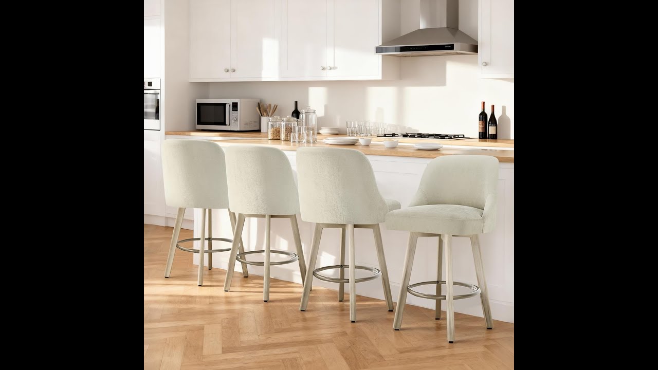 Counter Height Bar Stools Set of 4, Modern Swivel Barstools with Back and Wood Legs, Fabric