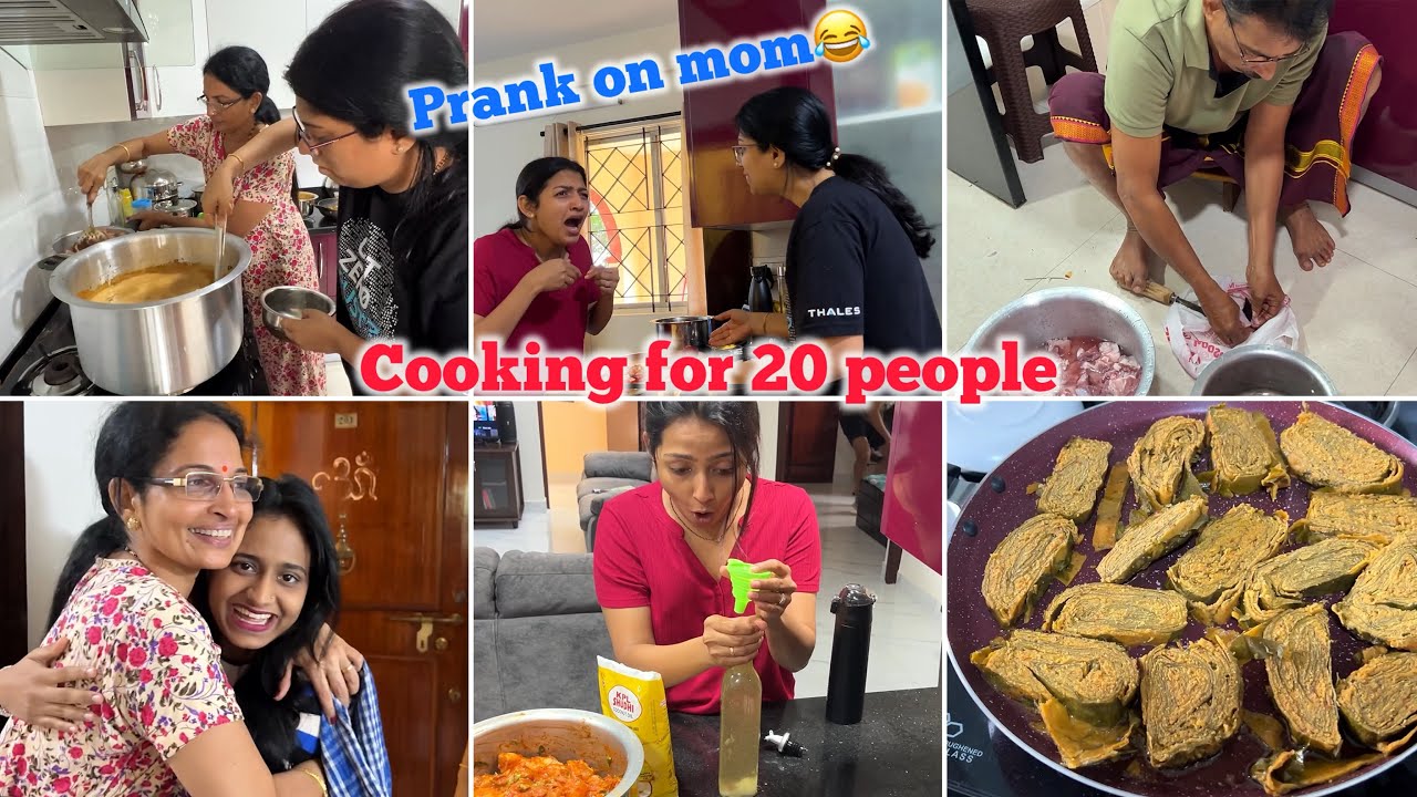 ಅಮ್ಮ ಅತ್ತಿಗೆ ಜೊತೆ ಅಡುಗೆ for 20 GUESTS 😍 tumba food varieties 😋 PRANK on mom 🤪 Kannada videos