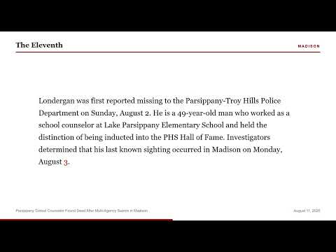 Parsippany School Counselor Found Dead After Multi-Agency Search in Madison