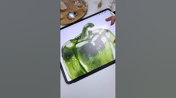 Drawing in Procreate - Digital Watercolor  Green Pepper #shorts #procreate #drawing #watercolor #art